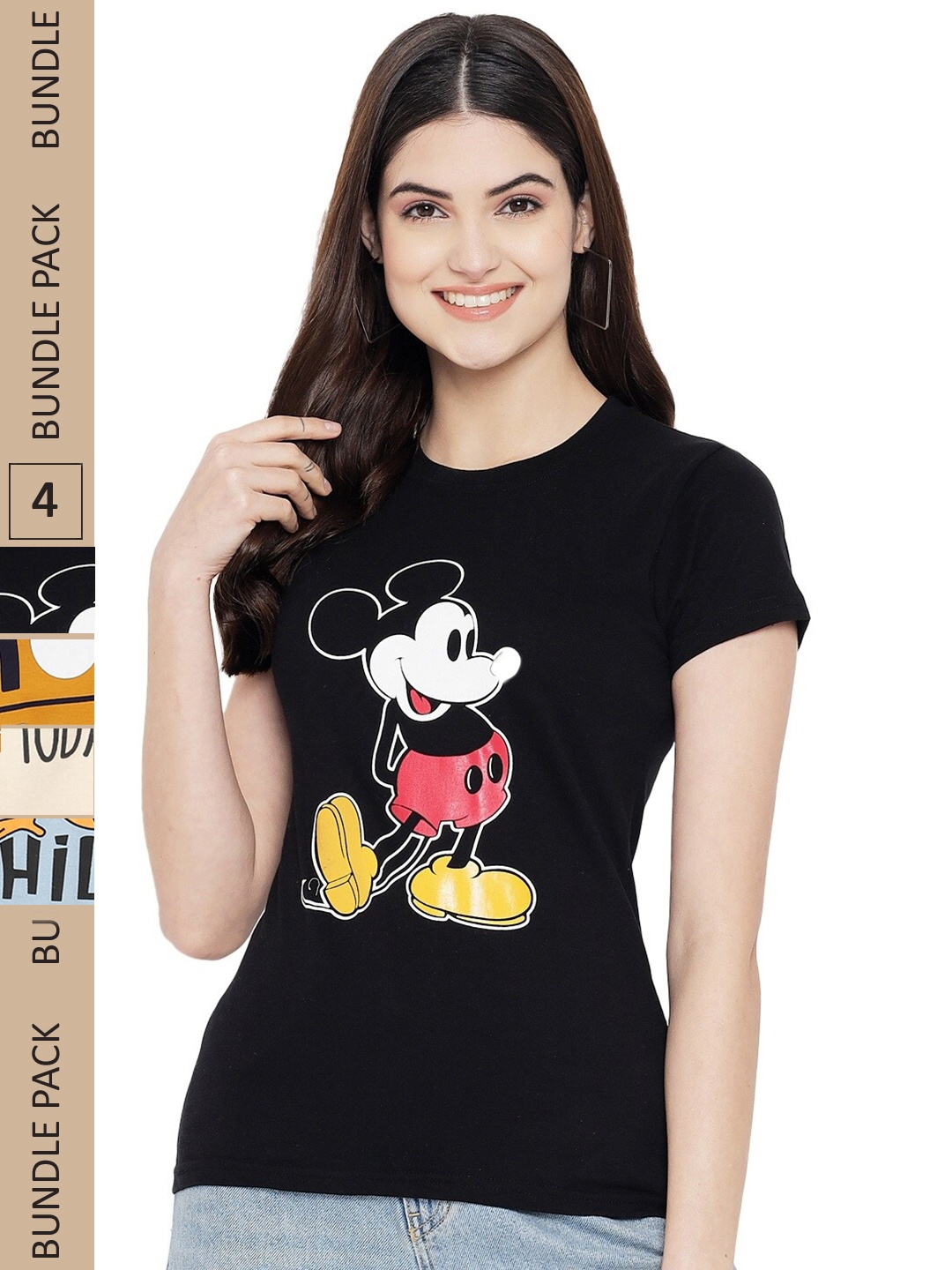 

Fabflee Pack Of 4 Printed Cotton T-shirts, Black