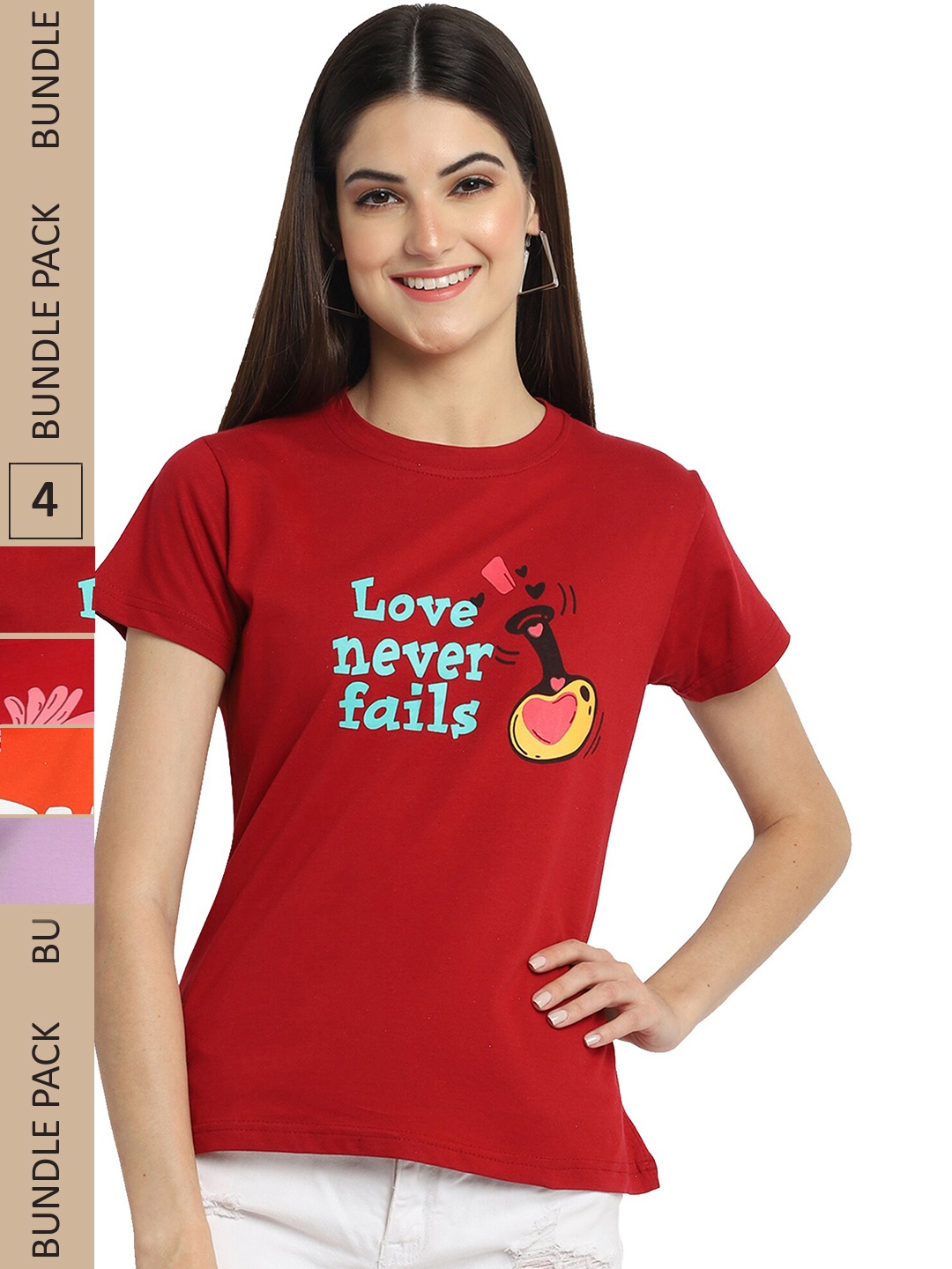 

Fabflee Pack Of 4 Graphic Printed Cotton T-shirt, Red