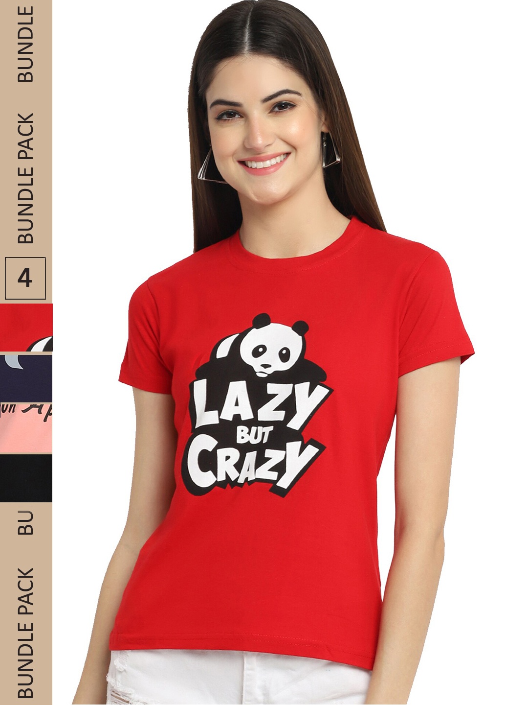 

Fabflee Pack Of 4 Graphic Printed Cotton T-shirts, Red