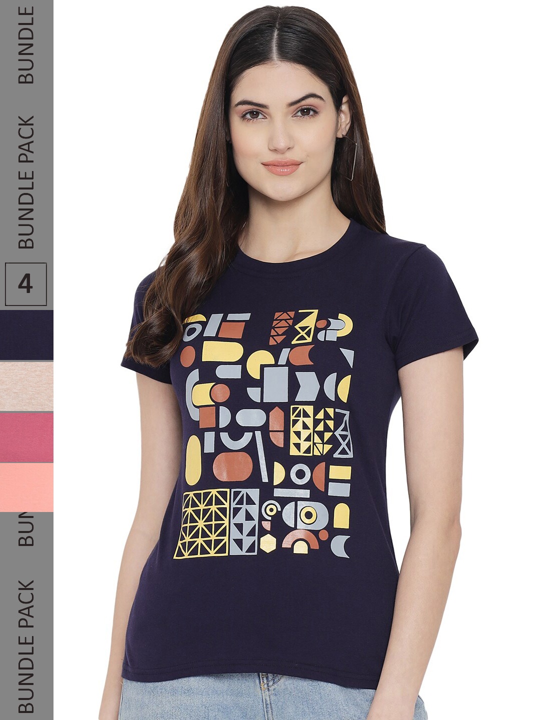 

Fabflee Pack Of 4 Graphic Printed Cotton T-Shirts, Black