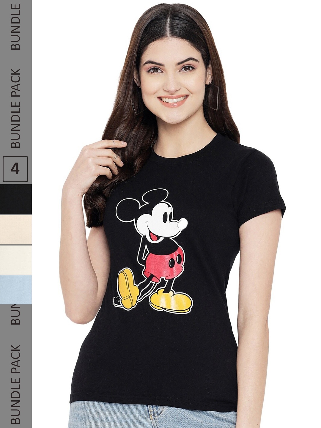 

Fabflee Pack Of 4 Printed Cotton T-Shirts, Black