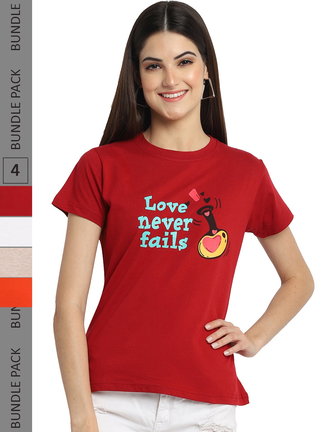 

Fabflee Pack Of 4 Printed Cotton T-shirts, Red