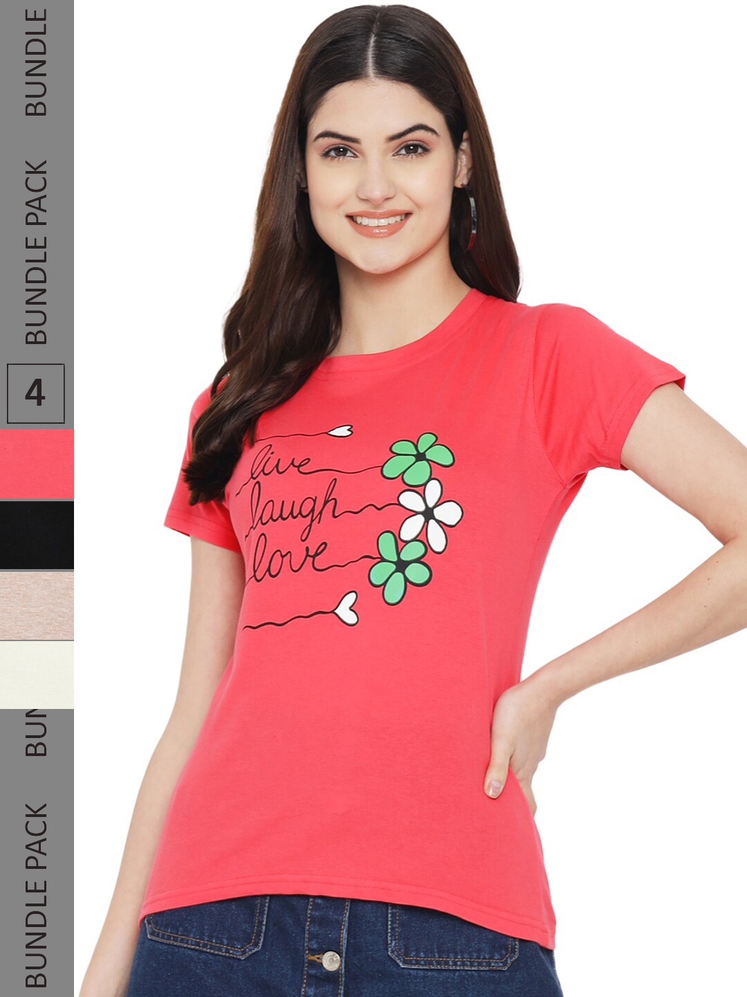 

Fabflee Pack Of 4 Printed Cotton T-shirts, Red