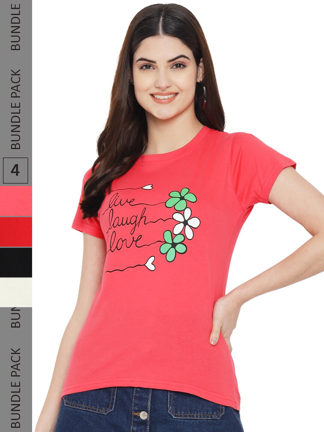 

Fabflee Pack Of 4 Printed Cotton T-Shirts, Red