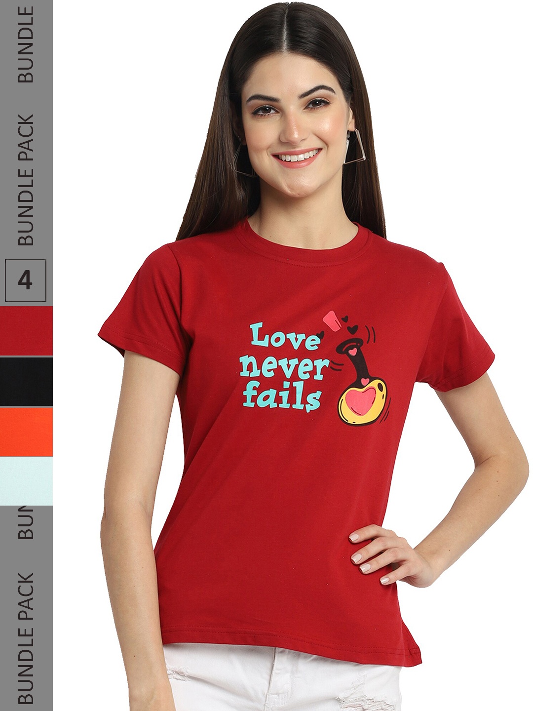 

Fabflee Pack Of 4 Printed Cotton T-shirt, Red