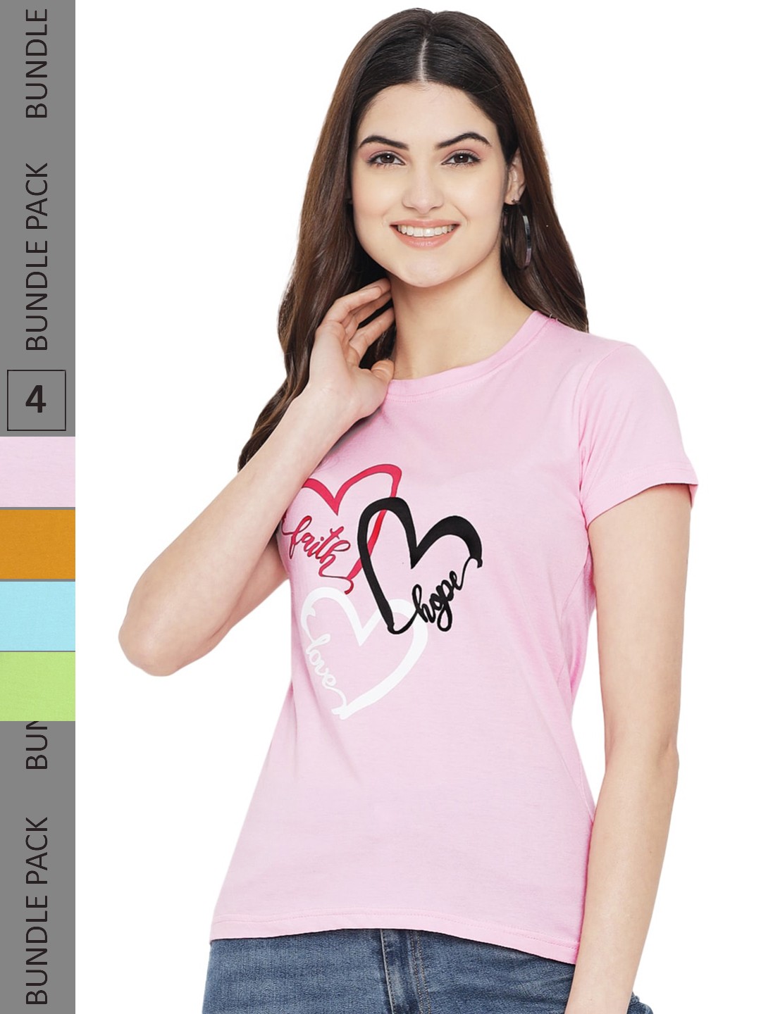 

Fabflee Pack Of 4 Printed Cotton T-shirts, Pink