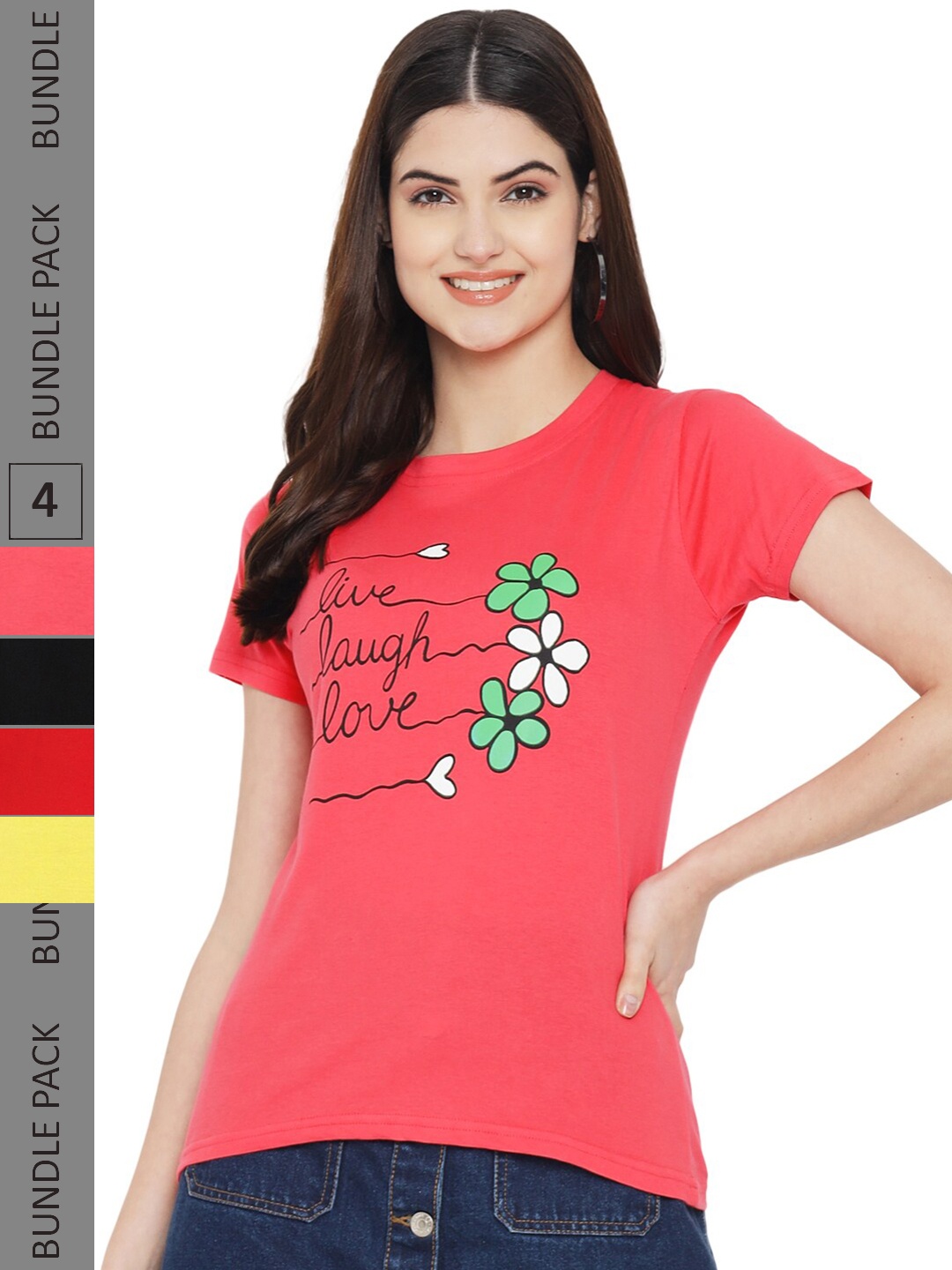 

Fabflee Pack Of 4 Printed Cotton T-shirts, Red