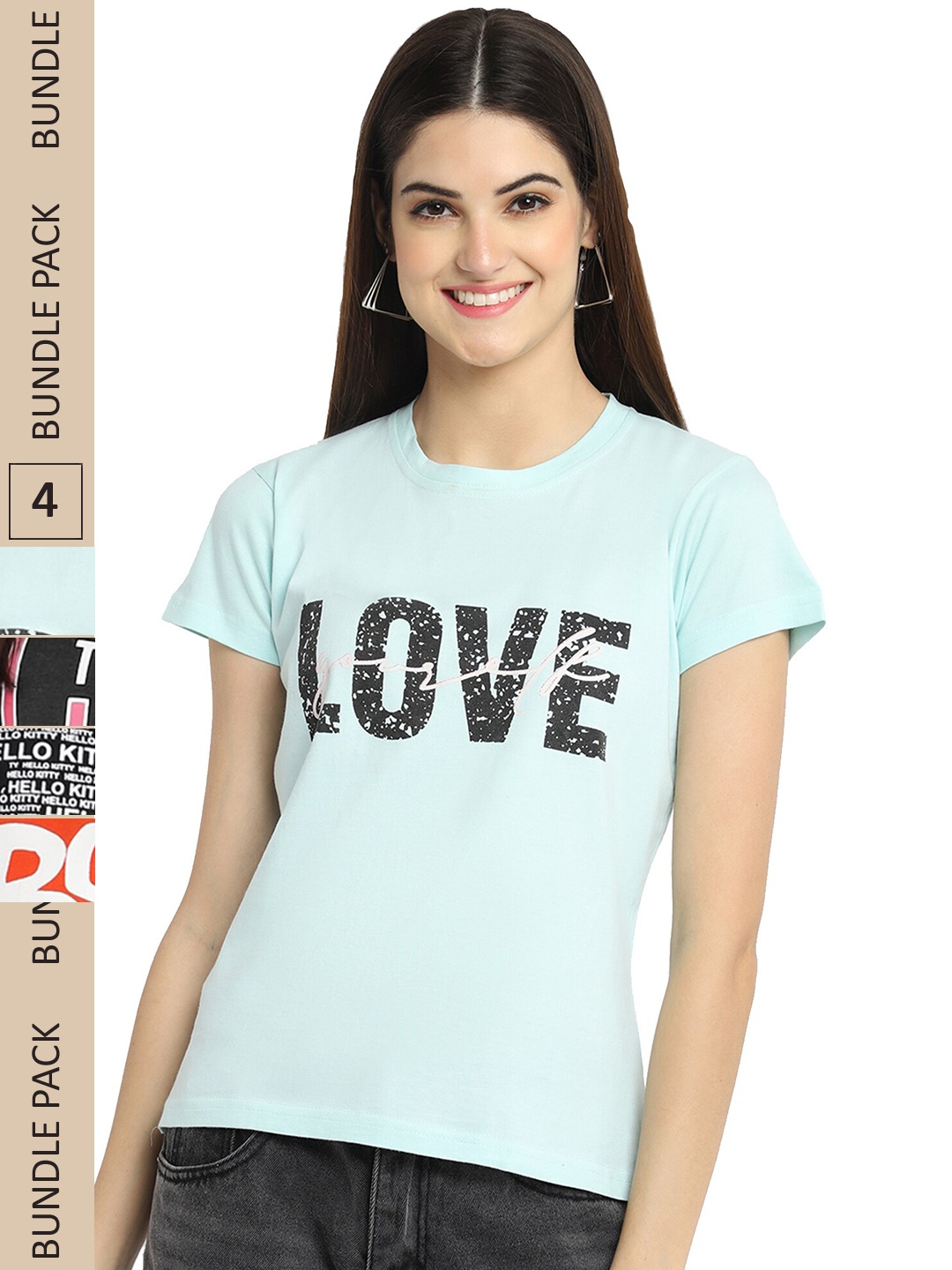 

Fabflee Pack of 4 Printed Cotton T-shirts, Blue
