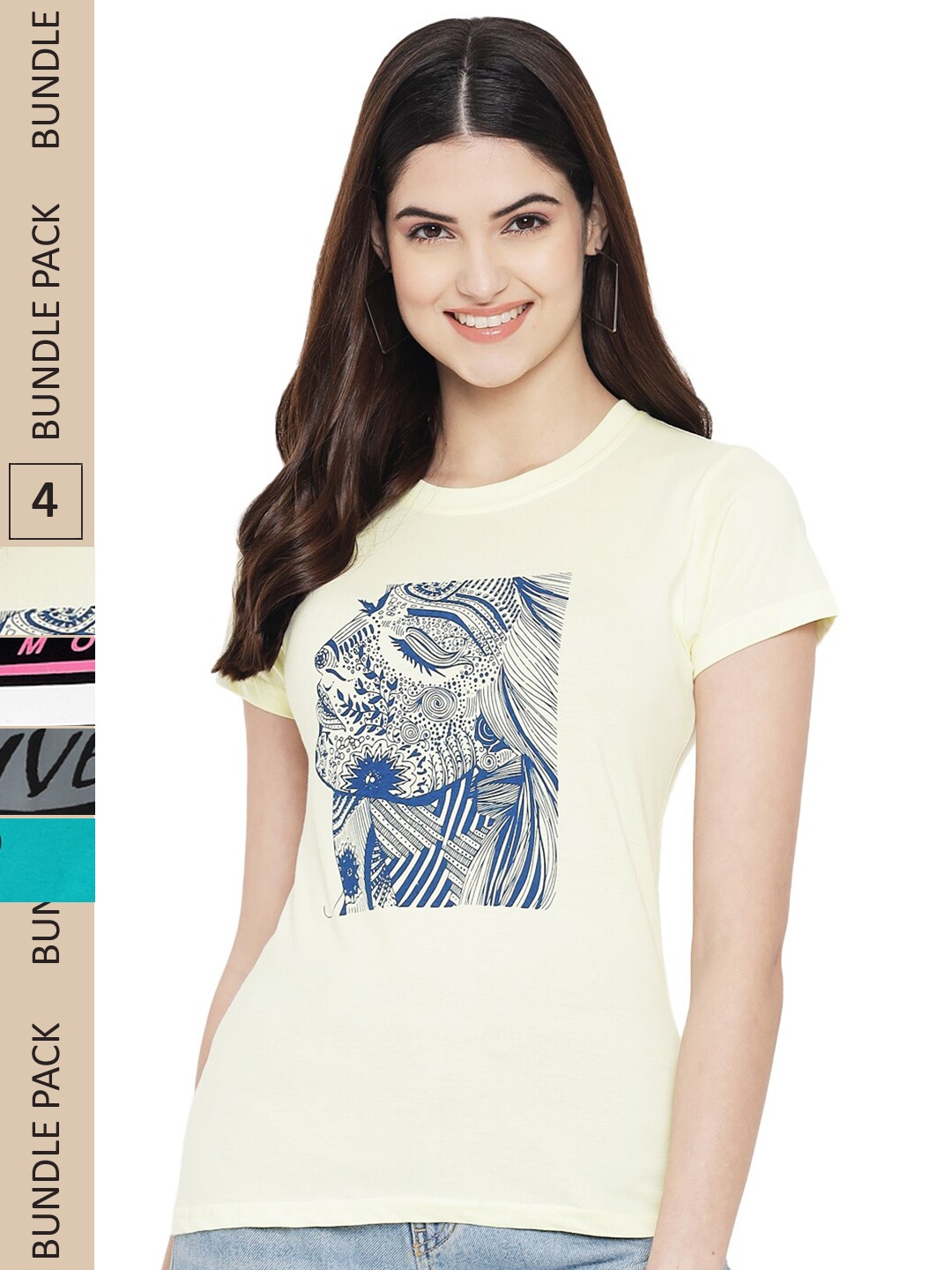 

Fabflee Pack Of 4 Typography Printed Cotton T-Shirt, Beige