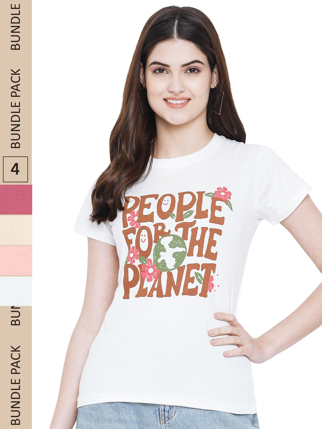 

Fabflee Pack Of 4 Typography Printed Cotton T-Shirts, White