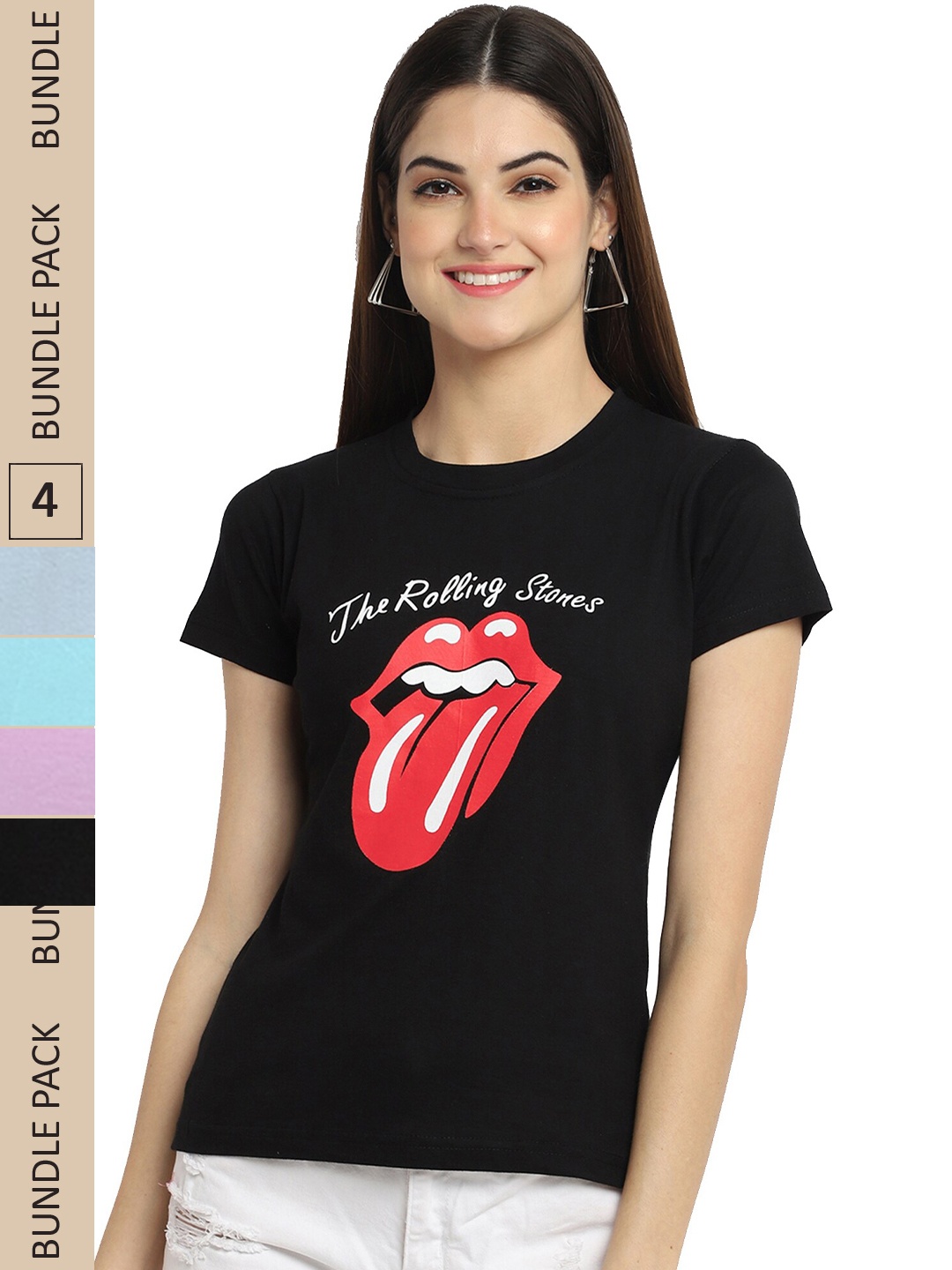 

Fabflee Pack Of 4 Printed Cotton T-shirts, Black