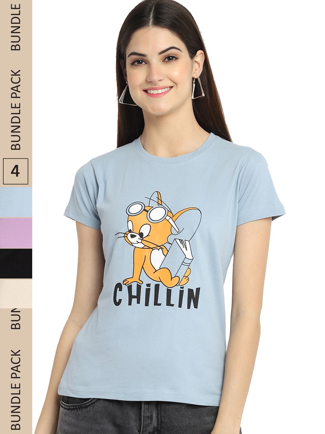 

Fabflee Pack Of 4 Graphic Printed Cotton T-shirts, Grey