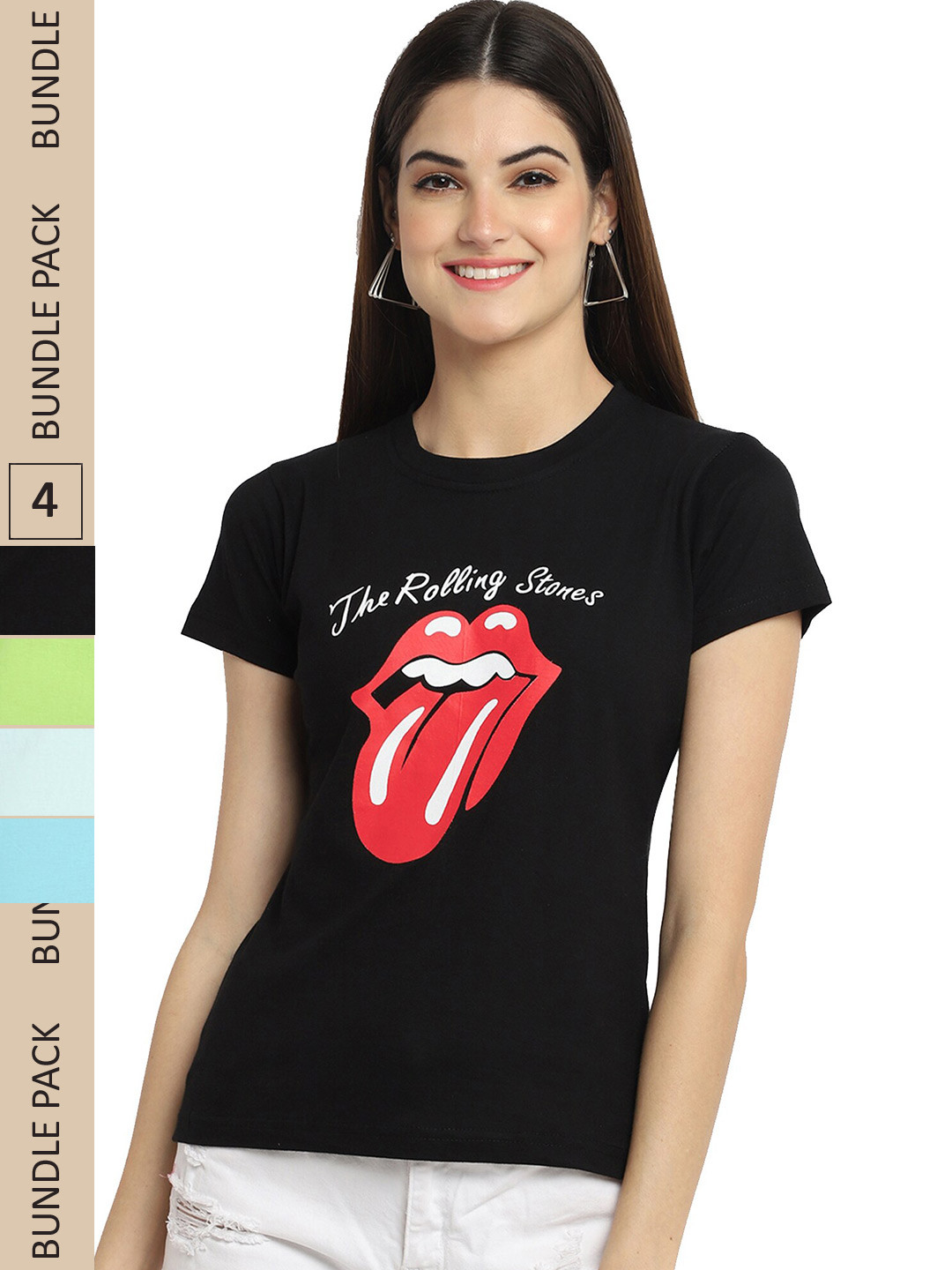 

Fabflee Pack Of 4 Typography Printed Cotton T-Shirt, Black
