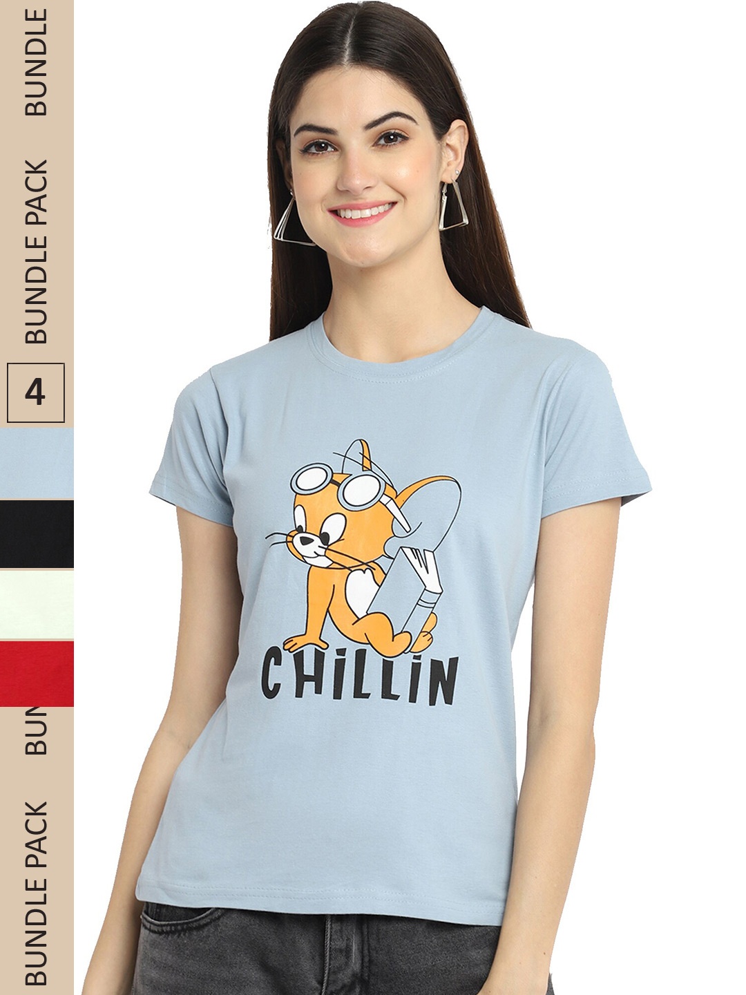 

Fabflee Pack Of 4 Printed Cotton T-shirts, Grey