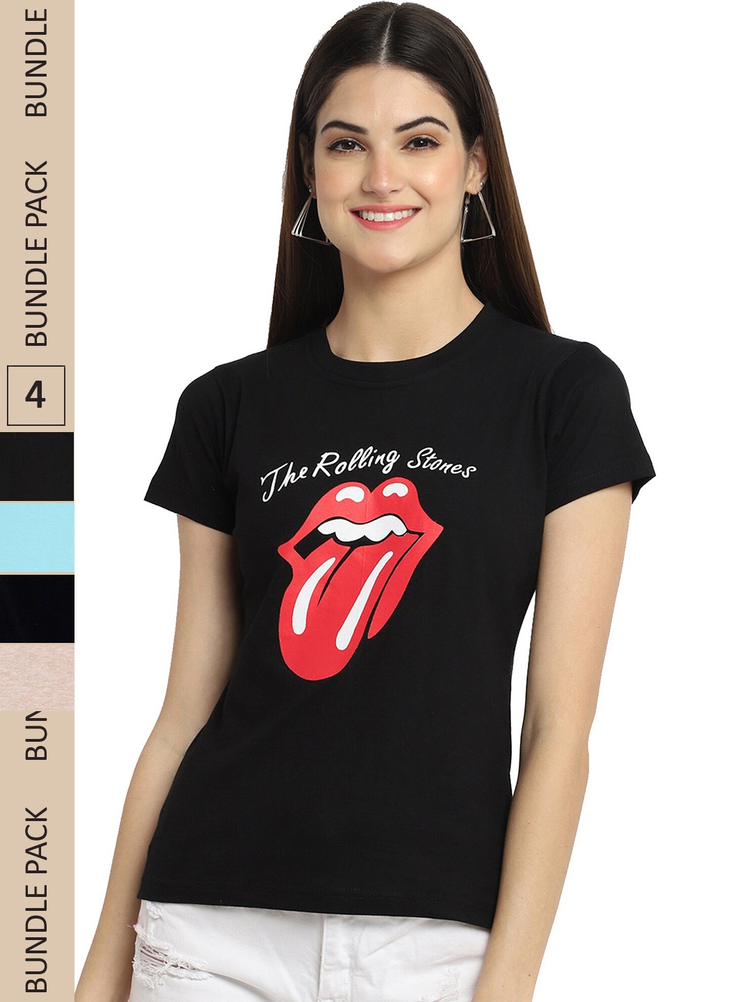 

Fabflee Pack Of 4 Graphic Printed Cotton T-shirt, Black