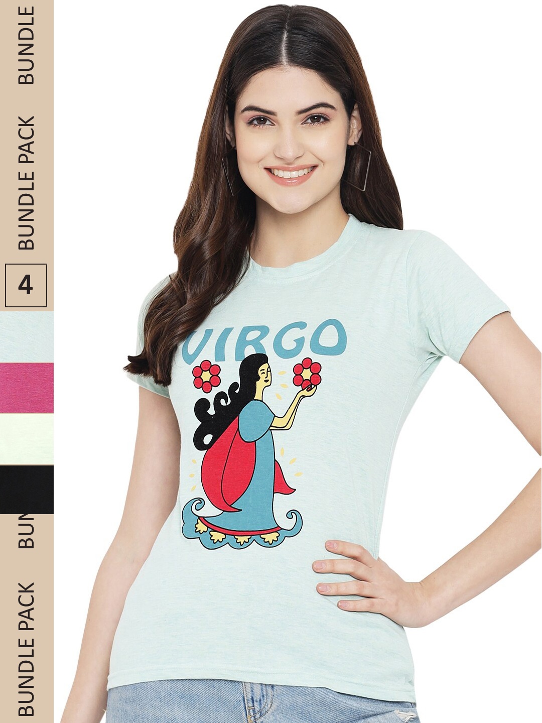 

Fabflee Pack Of 4 Graphic Printed Cotton T-Shirts, Sea green