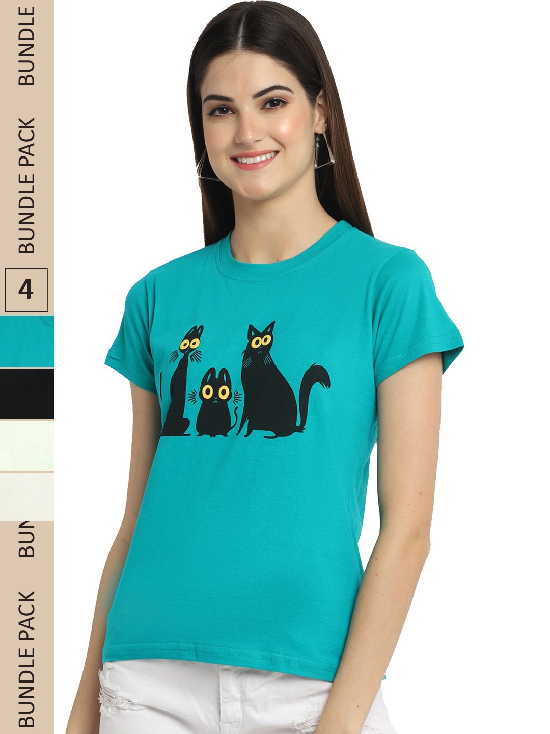 

Fabflee Pack Of 4 Graphic Printed Cotton T-shirt, Sea green