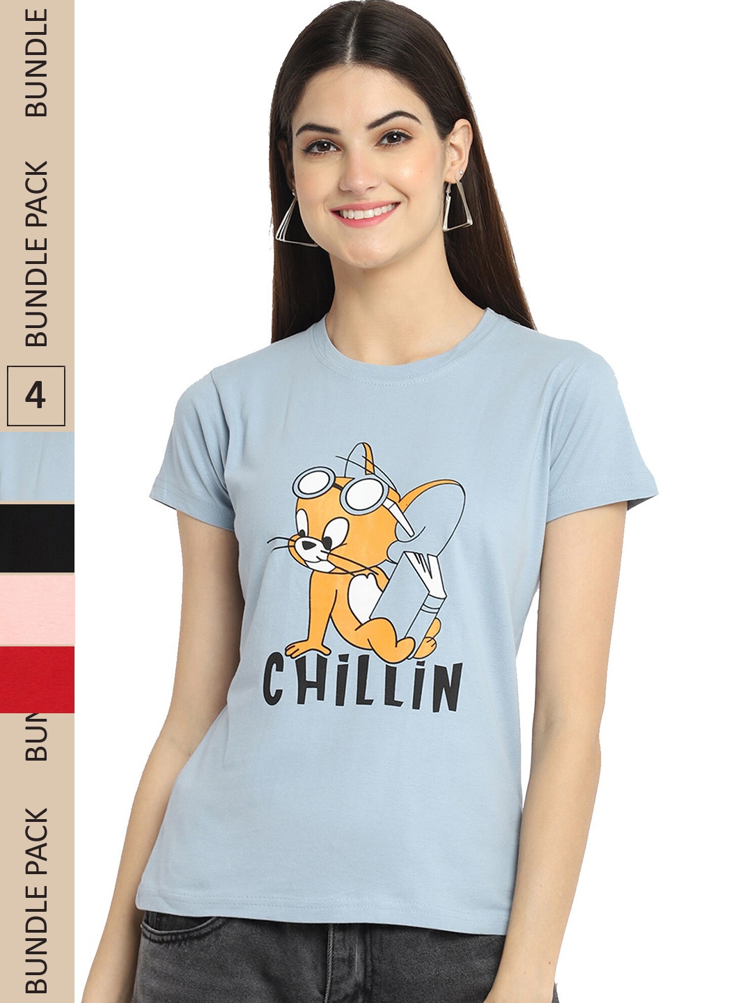 

Fabflee Pack Of 4 Printed Cotton T-shirts, Grey