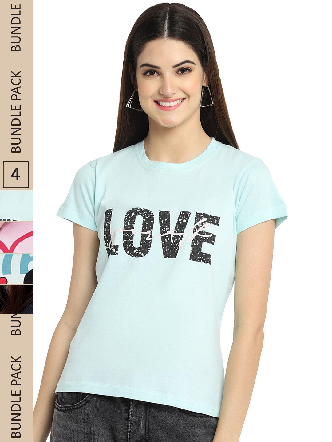 

Fabflee Pack Of 4 Printed Cotton T-shirts, Green
