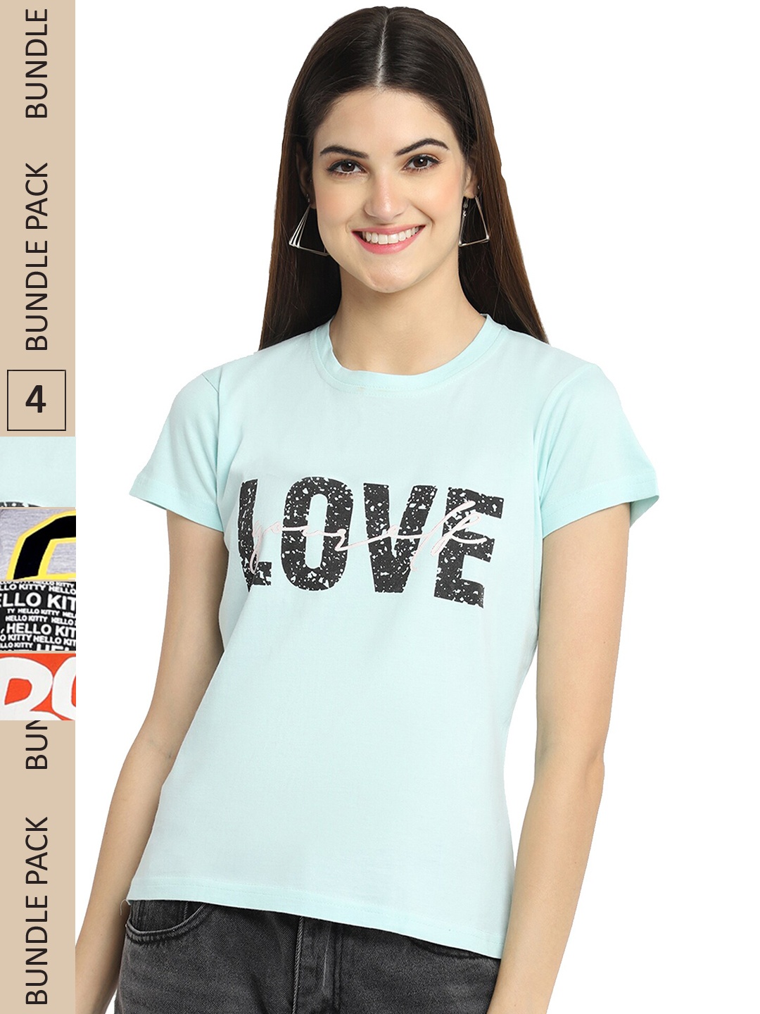 

Fabflee Pack Of 4 Printed Cotton T-Shirts, Blue