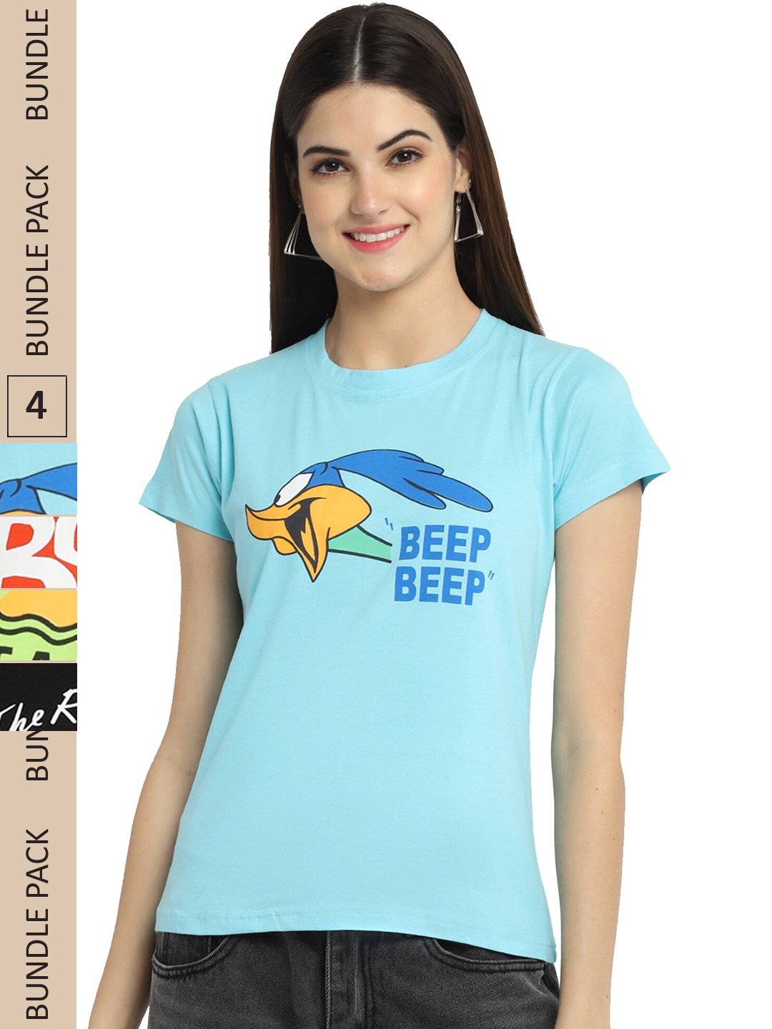 

Fabflee Pack Of 4 Printed Cotton T-shirts, Blue
