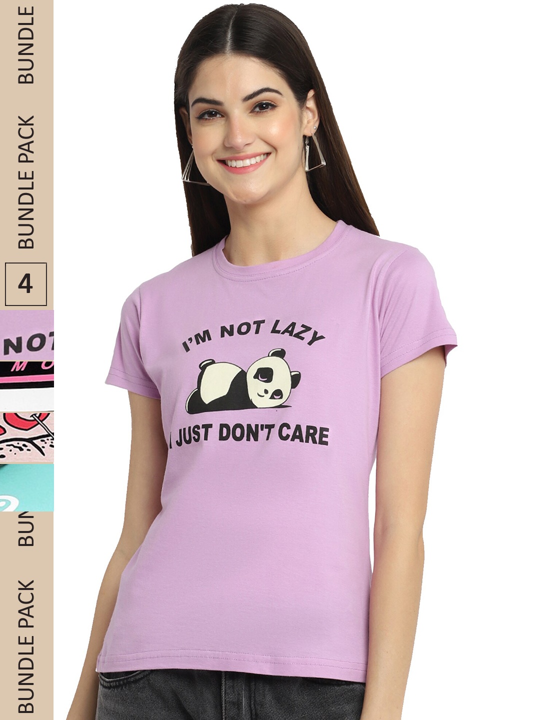 

Fabflee Pack Of 4 Printed Cotton T-Shirts, Lavender