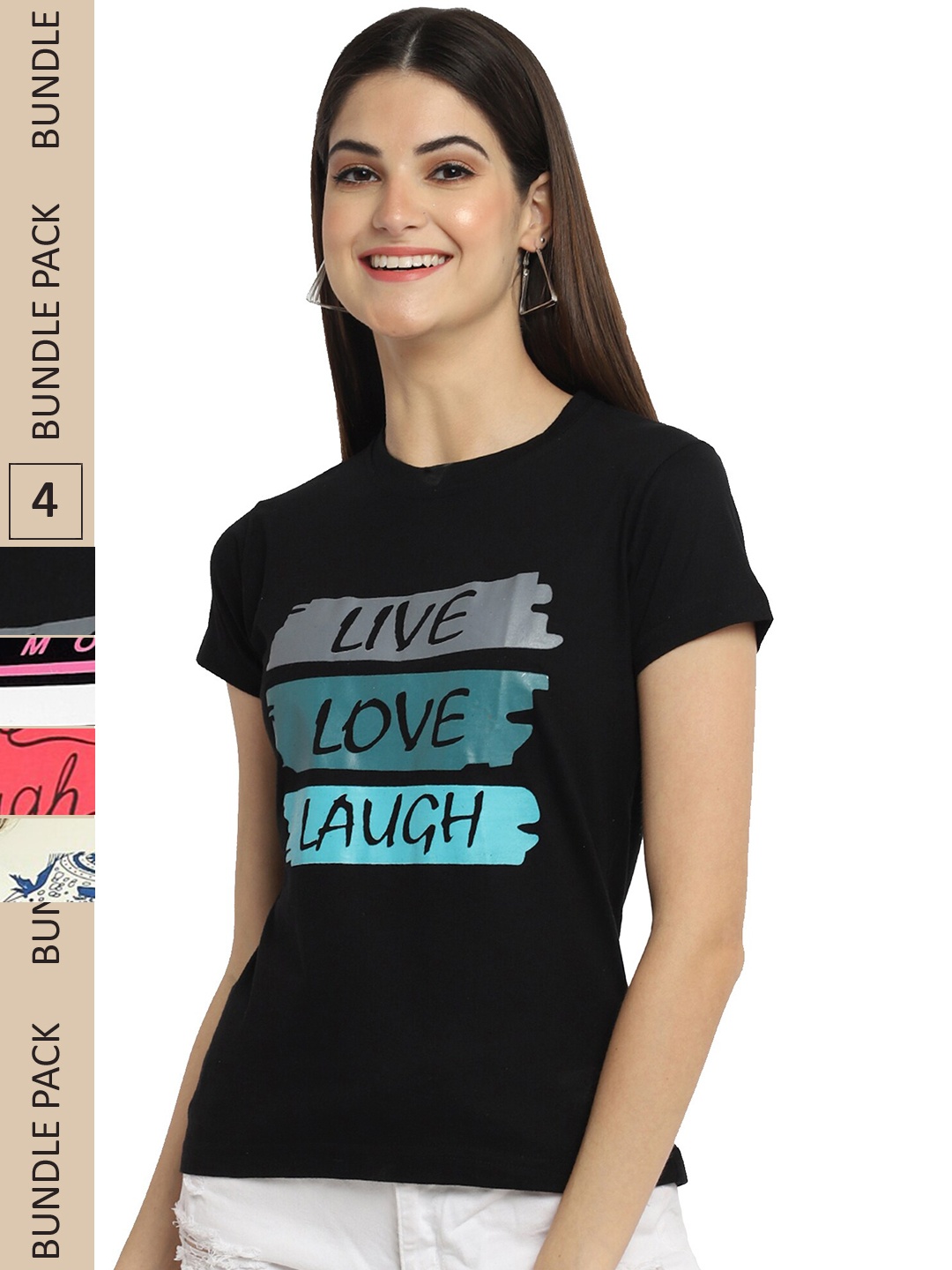 

Fabflee Pack of 4 Printed Cotton T-shirts, Black