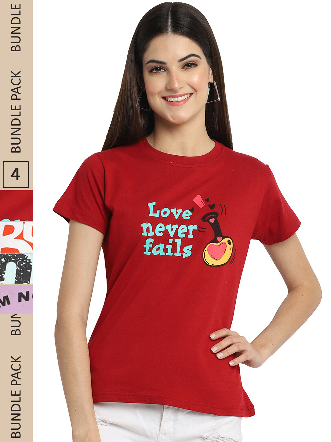 

Fabflee Pack of 4 Typography Printed Cotton T-shirts, Maroon