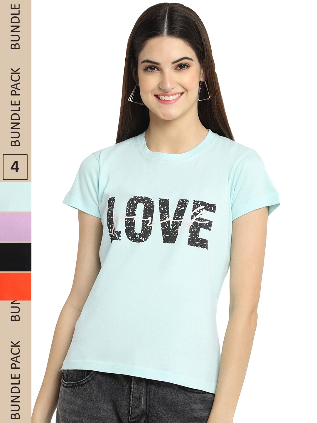 

Fabflee Pack Of 4 Printed Cotton T-Shirts, Blue