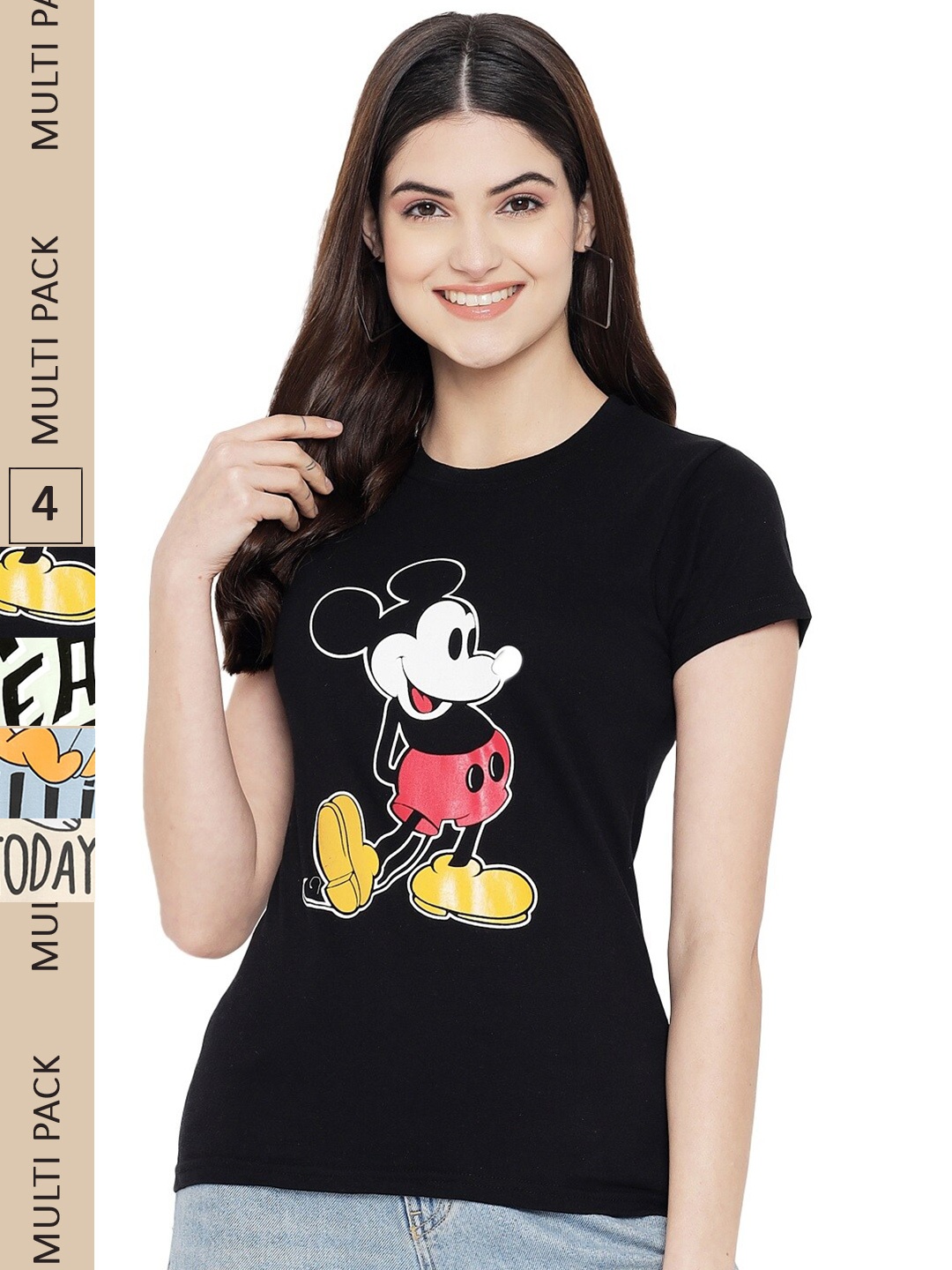 

Fabflee Pack Of 4 Printed Cotton T-shirts, Black