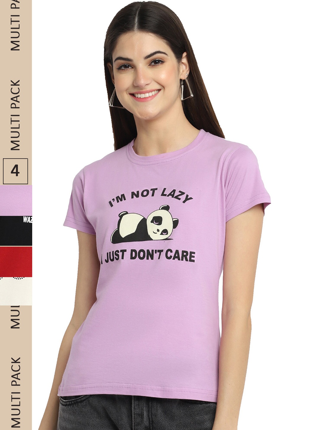 

Fabflee Pack Of 4 Typography Printed Cotton T-Shirt, Purple