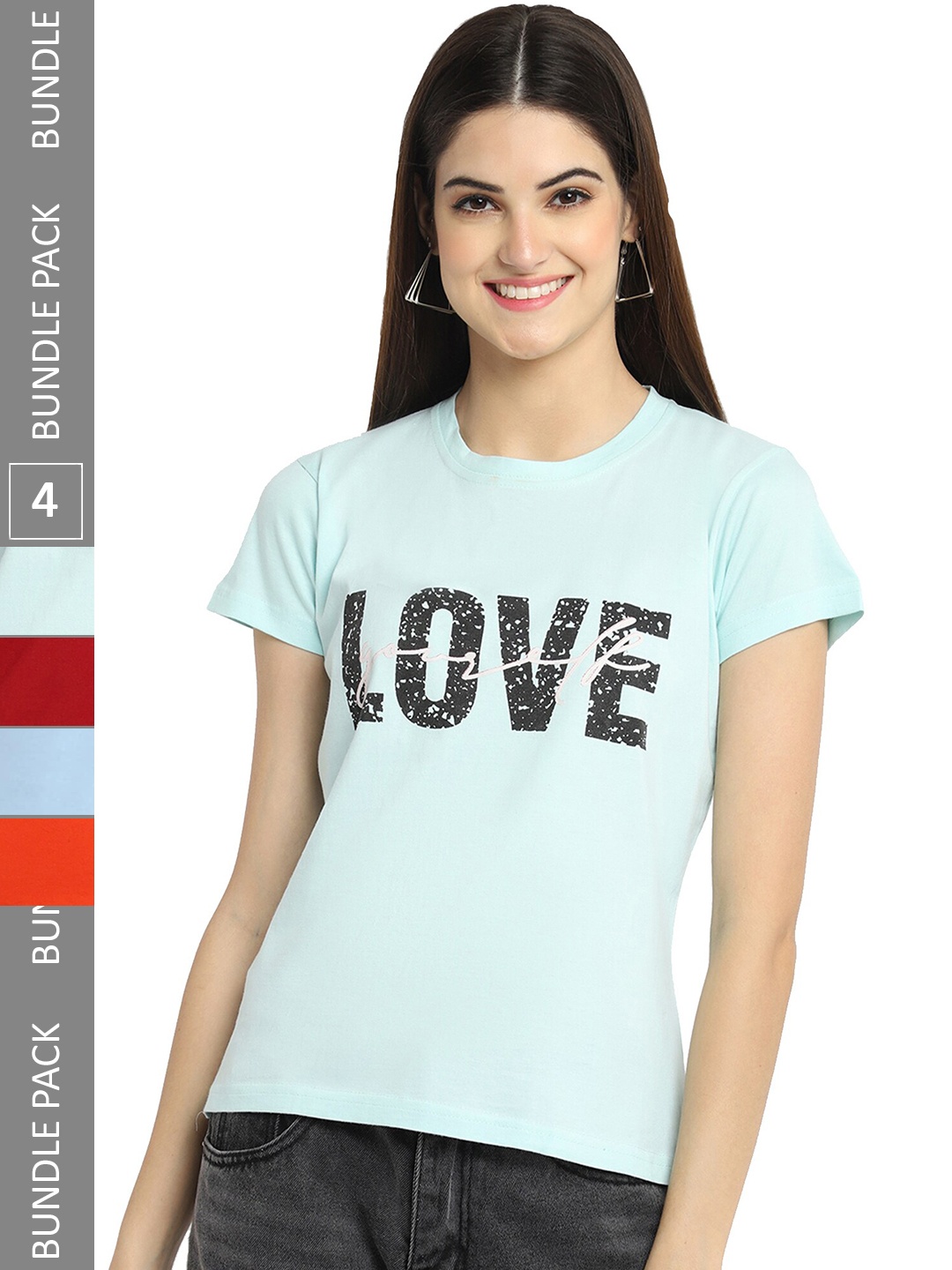 

Fabflee Pack of 4 Graphic Printed Round Neck Cotton T-shirt, Red