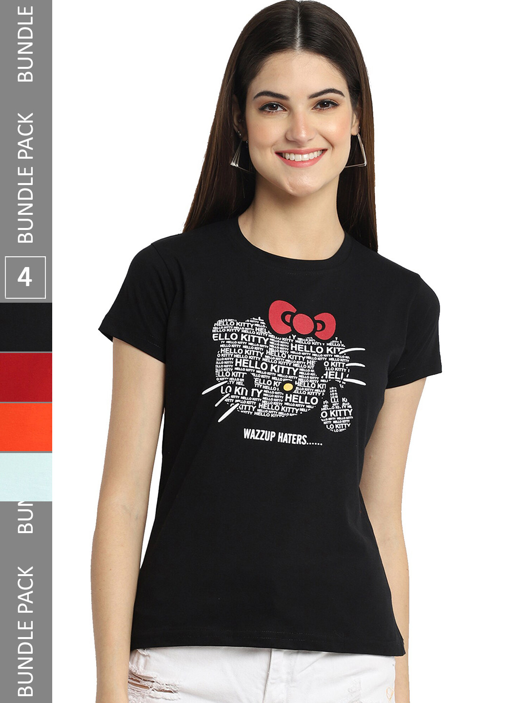 

Fabflee Pack Of 4 Typography Printed Cotton T-Shirts, Black