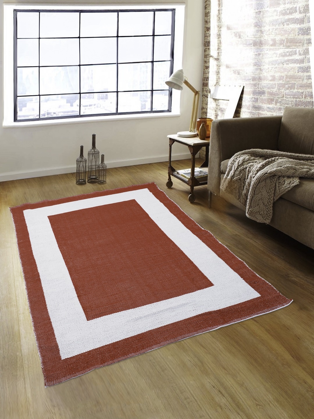 

ROMEE Red & White Patterned Dhurrie