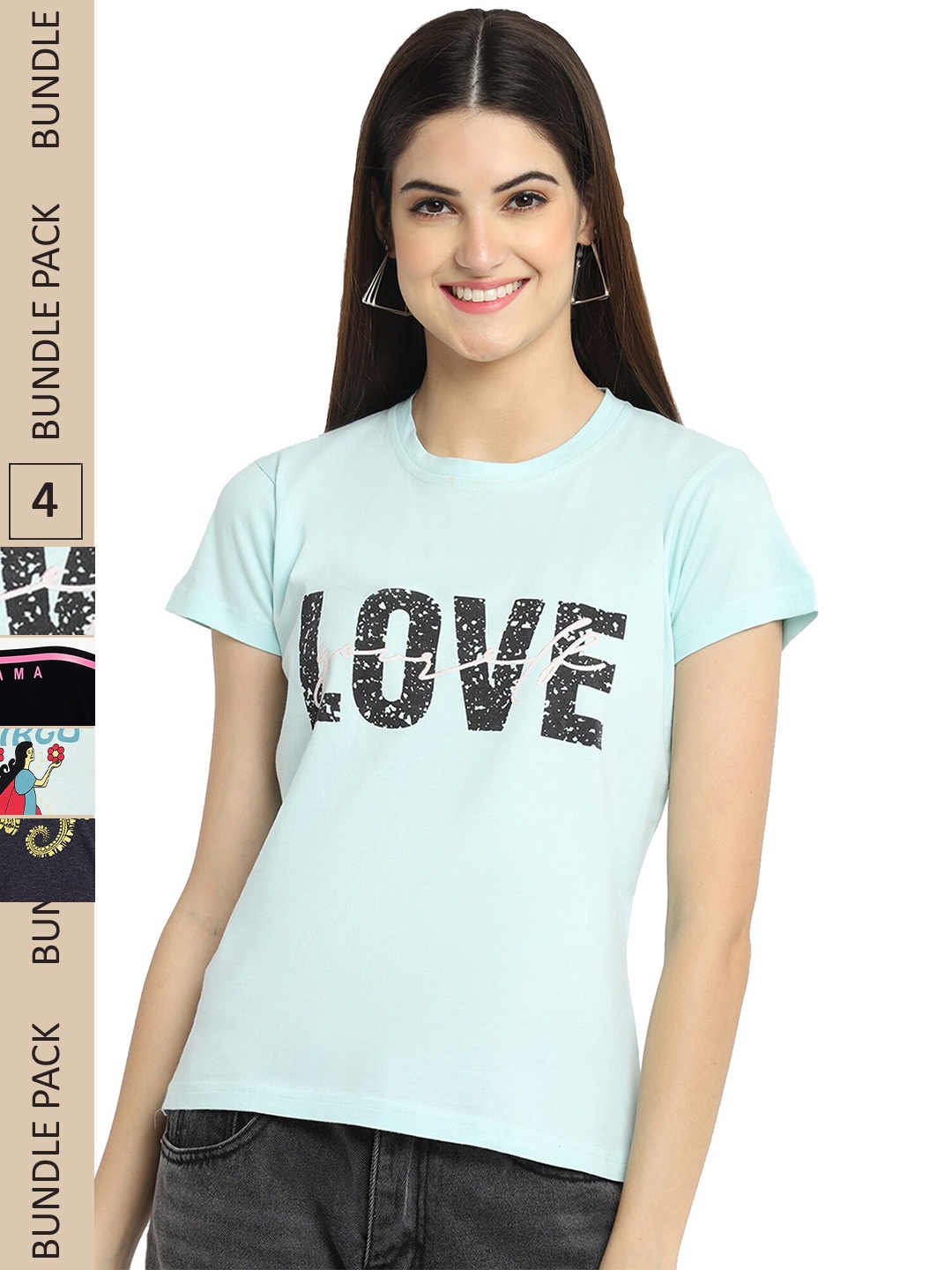 

Fabflee Pack Of 4 Printed Cotton T-Shirts, Blue