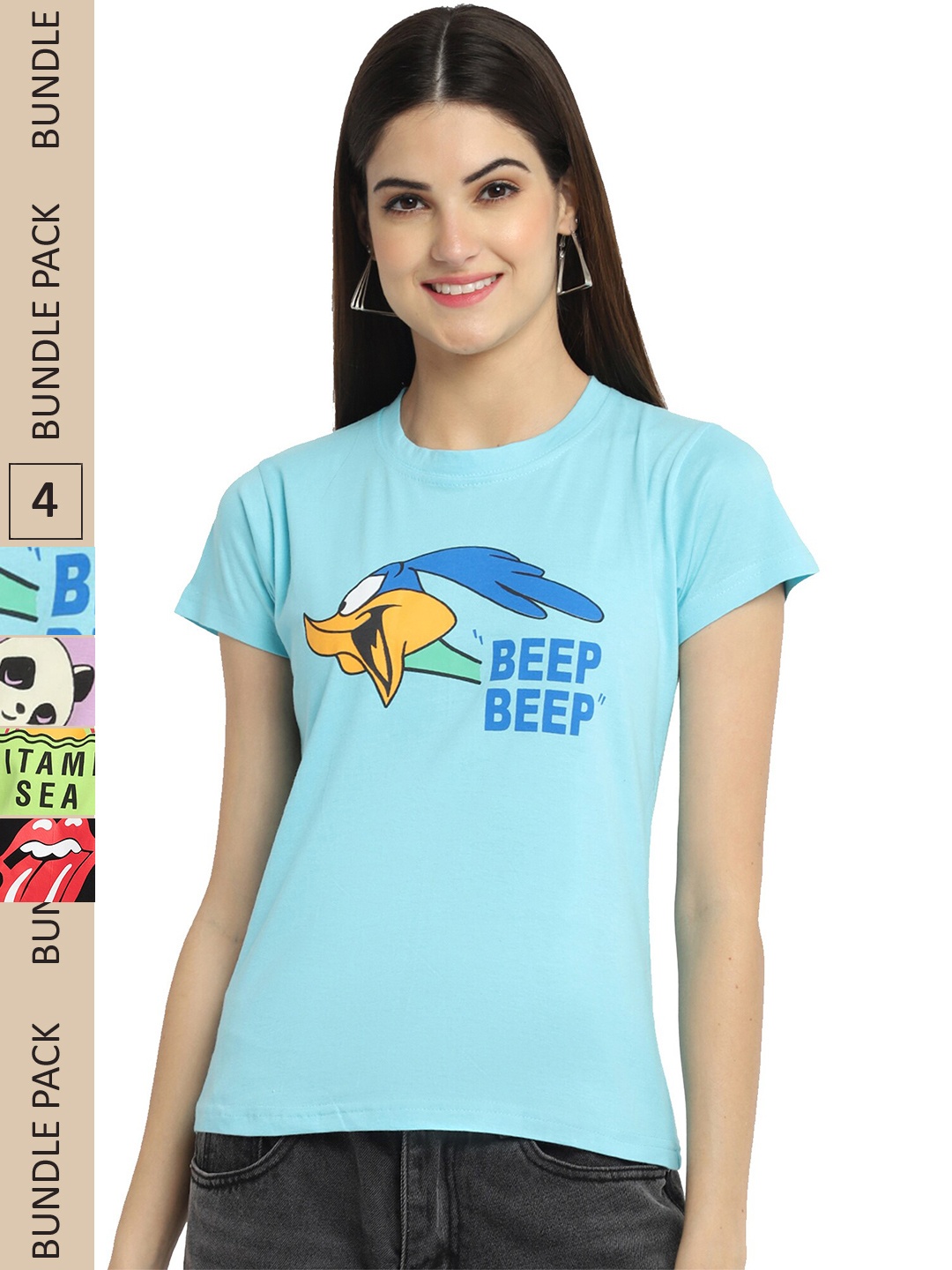 

Fabflee Pack Of 4 Printed Cotton T-Shirts, Blue