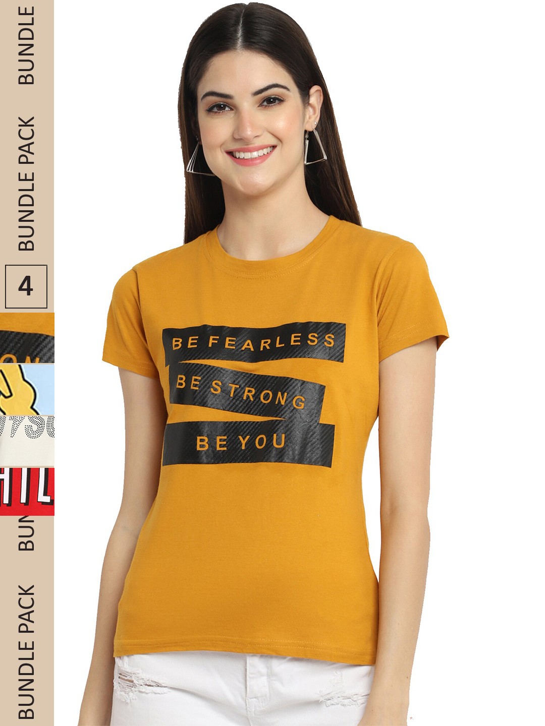 

Fabflee Pack Of 4 Printed Cotton T-shirts, Multi
