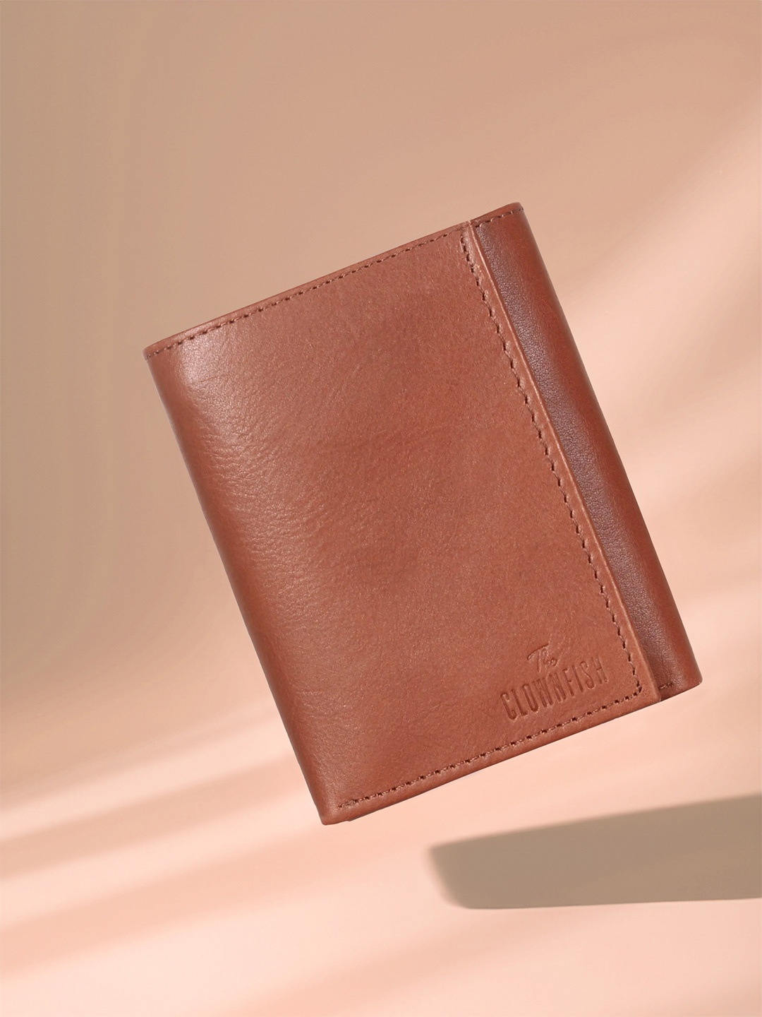 

THE CLOWNFISH Men Leather RFID Three Fold Wallet, Brown