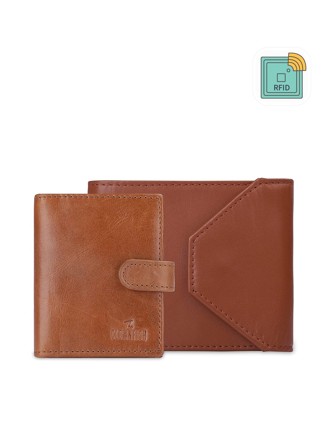 

THE CLOWNFISH Men Pack of 2 Leather RFID Two Fold Wallet, Tan