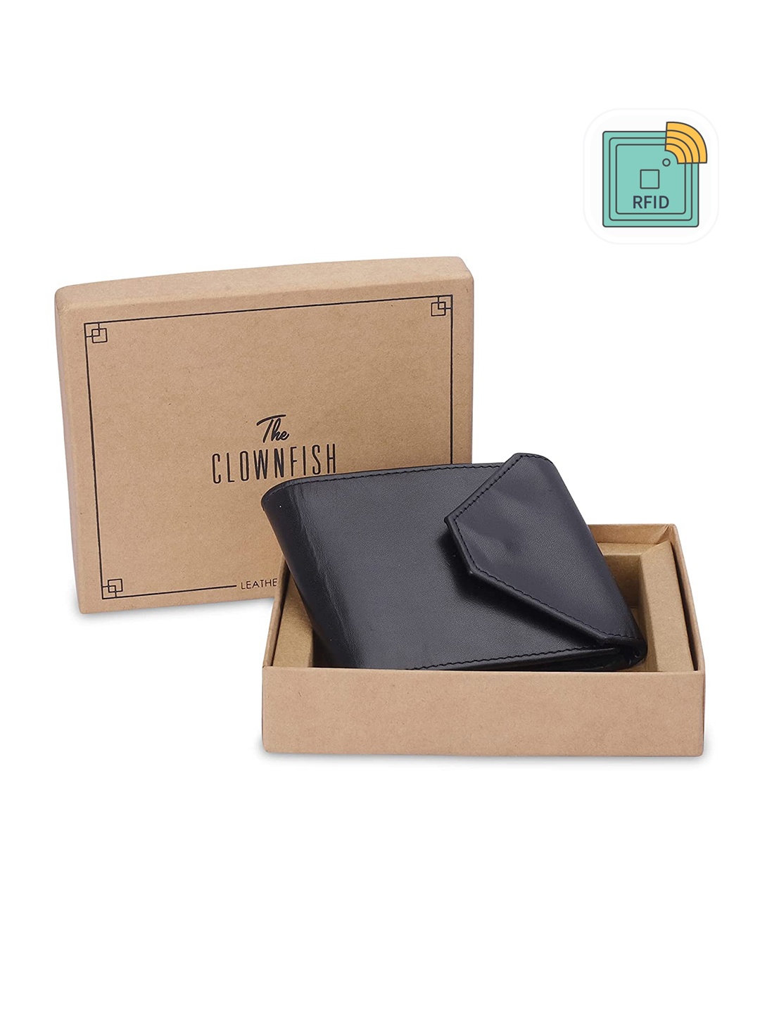 

THE CLOWNFISH Men Leather RFID Two Fold Wallet, Black