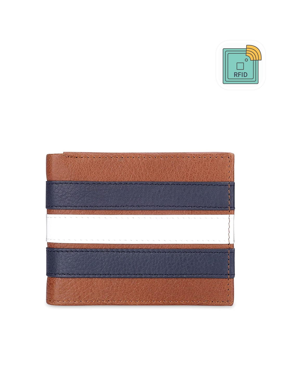 

THE CLOWNFISH Men Striped Leather RFID Two Fold Wallet, Brown