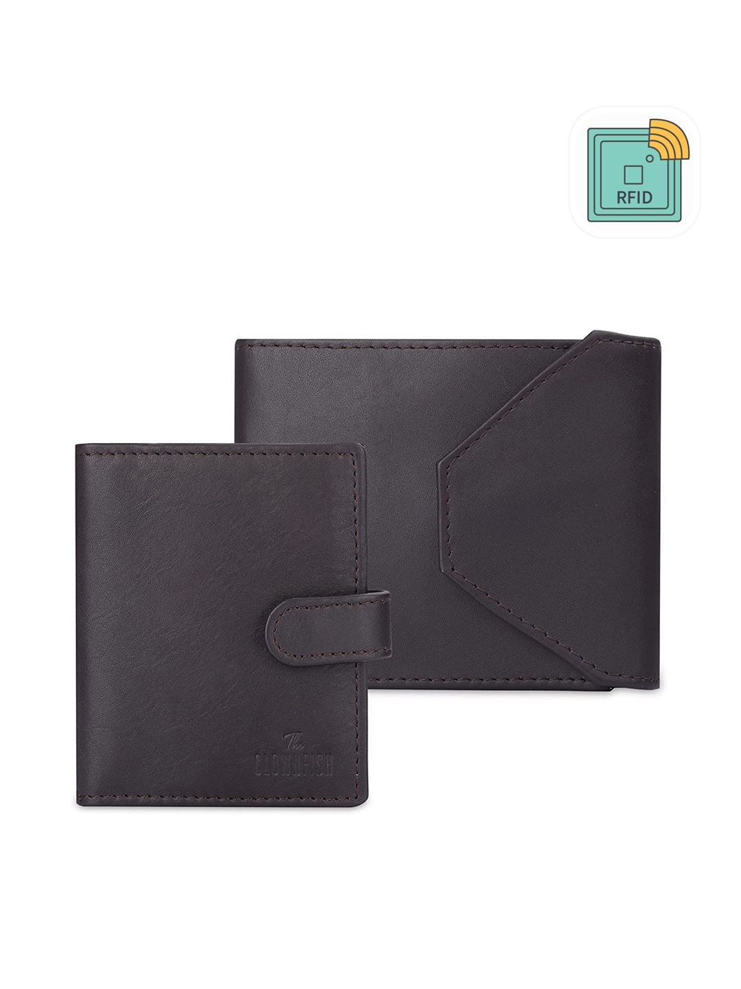

THE CLOWNFISH Men Set Of 2 Leather RFID Two Fold Wallets, Black