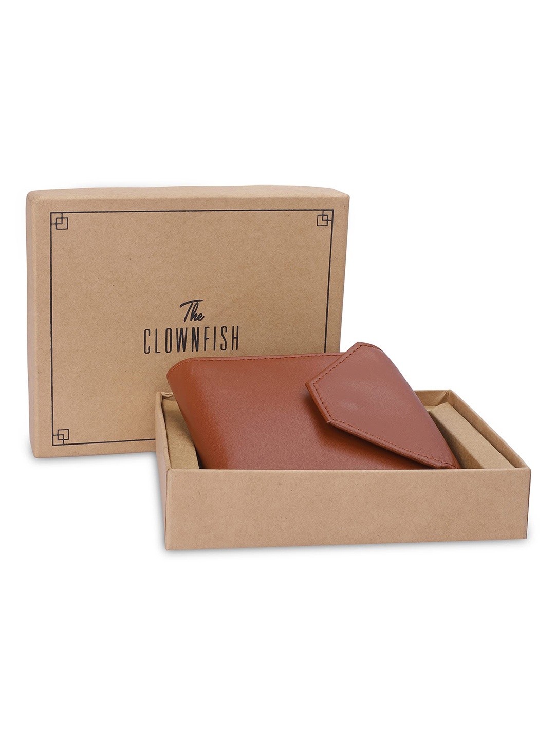 

THE CLOWNFISH Men Leather RFID Two Fold Wallet, Tan