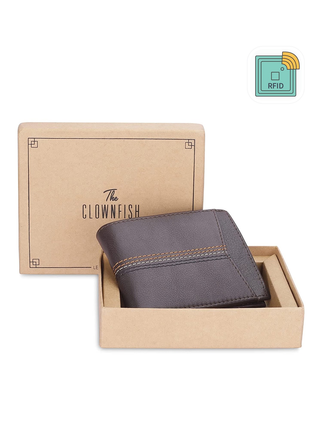 

THE CLOWNFISH Men Leather RFID Two Fold Wallet, Brown