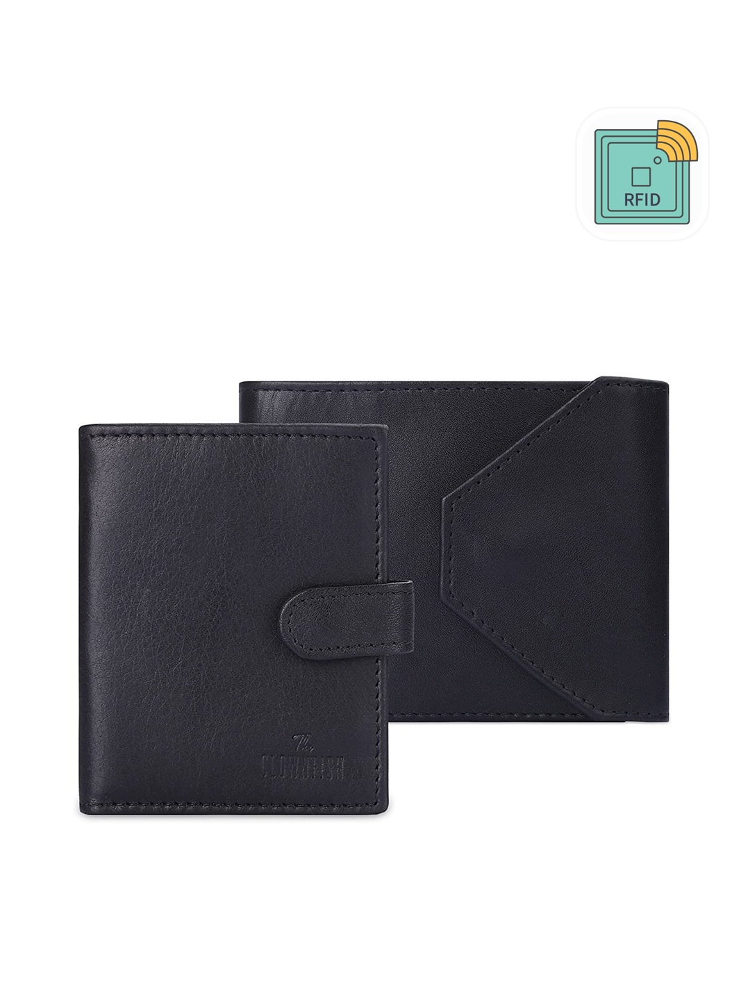 

THE CLOWNFISH Men Set Of 2 Leather RFID Two Fold Wallets, Black