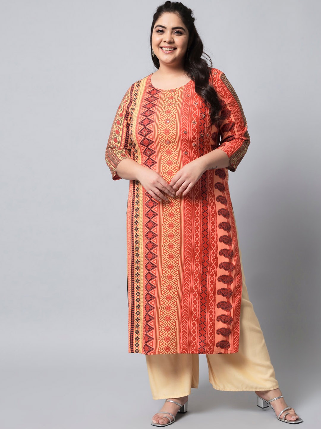 

Pankvi Plus Size Ethnic Motifs Printed Kurta, Red