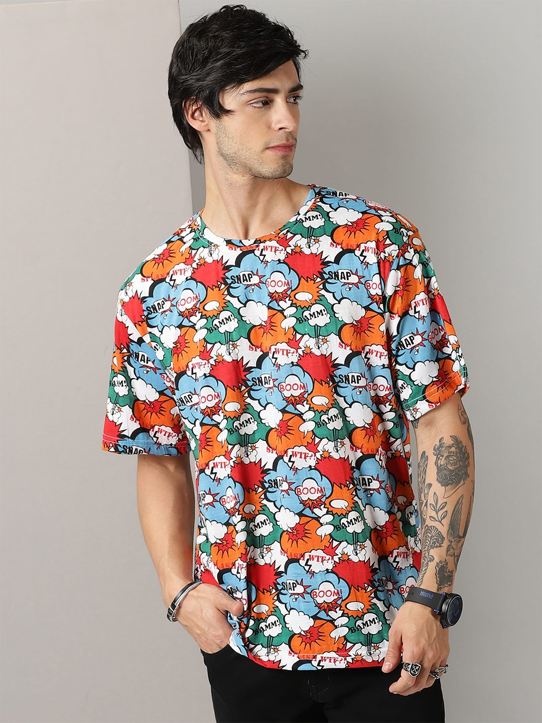 

Rodzen Graphic Printed Pure Cotton Loose T-shirt, Red