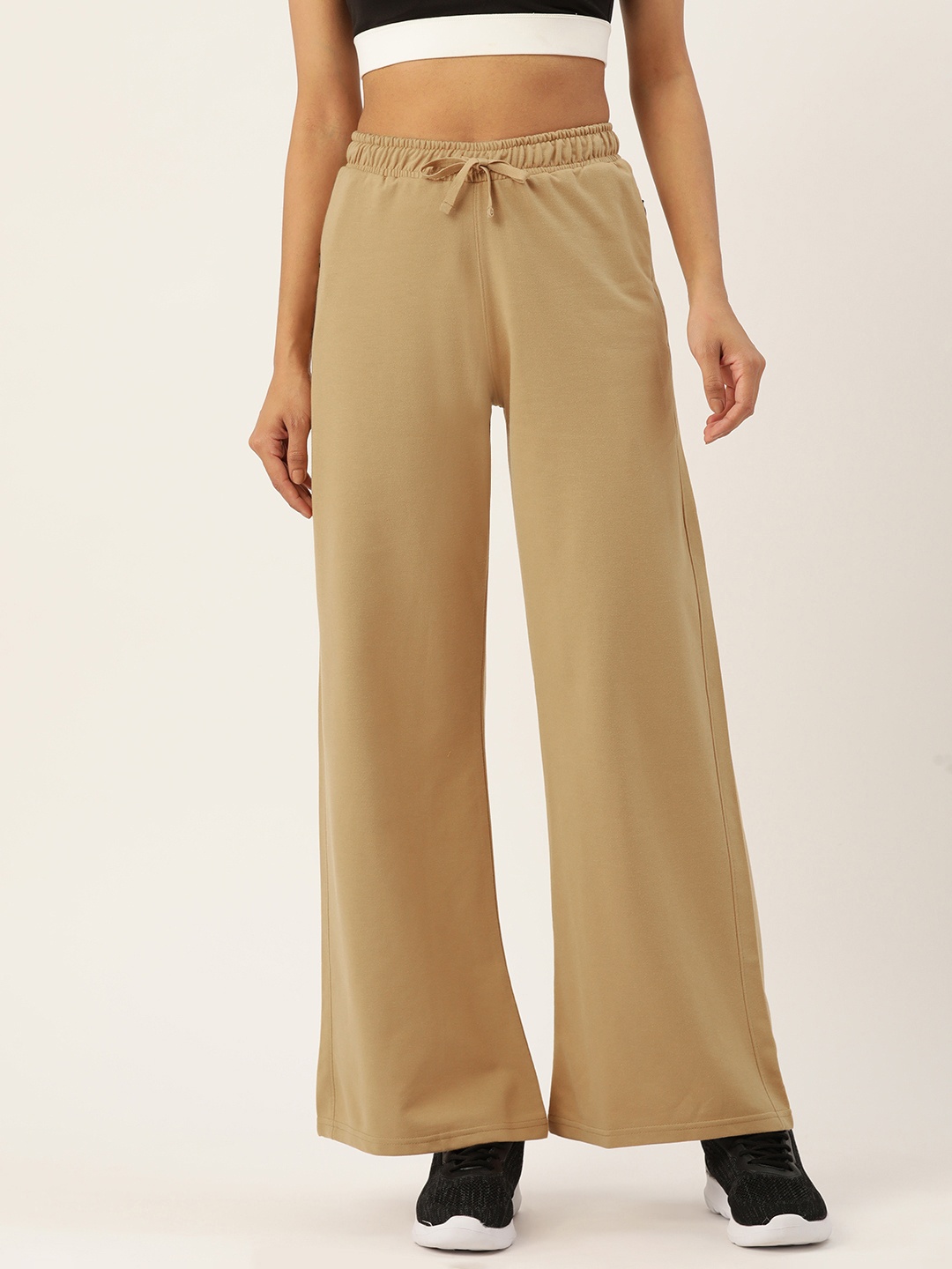 

FEMEA Women Straight Fit Wide Leg Track Pants, Camel brown