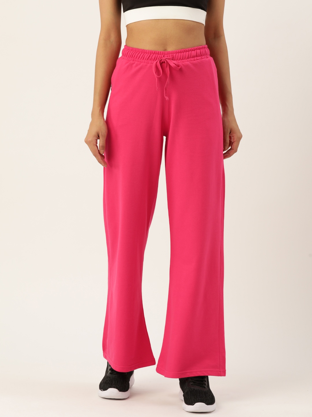 

FEMEA Women Straight Fit Wide Leg Track Pants, Pink