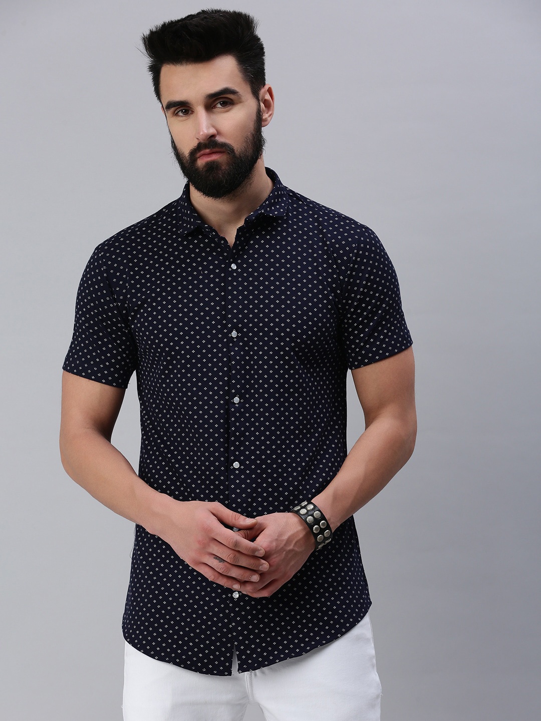 

Rodzen Micro Ditsy Printed Cotton Casual Shirt, Navy blue